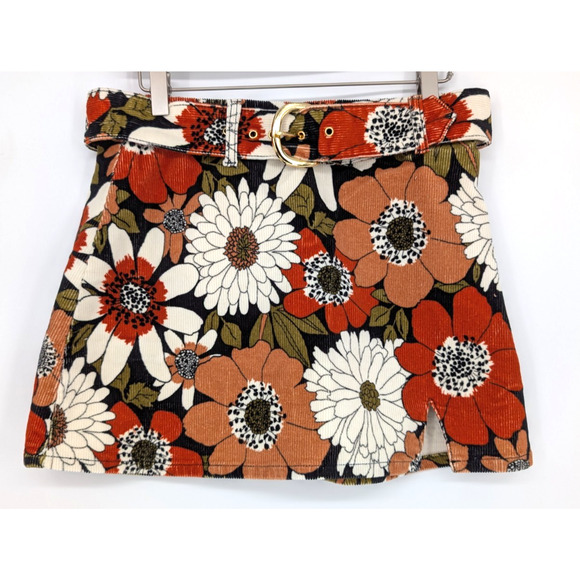 Show Me Your Mumu Tyra Belted Mini Skirt Hutton Floral Corduroy Retro Medium - Picture 4 of 10